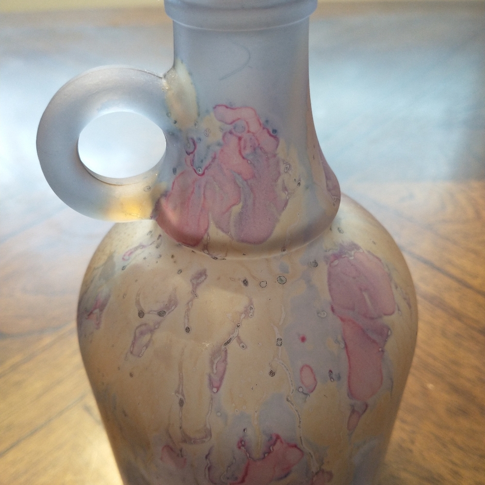 Rueven Nouveau Art Glass Co Hand Painted Satin Oil Spot Glaze Decanter - Picture 8 of 11